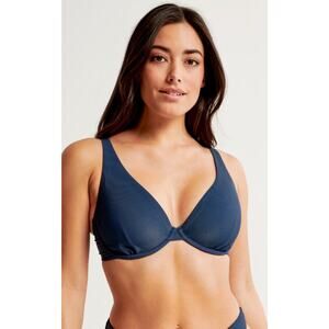 Abercrombie & Fitch Curve Love High Apex Underwire Support Bikini Top M Blue